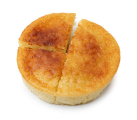 Tasty homemade semolina cake isolated on white