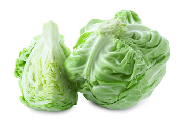 Fototapeta premium Whole and cut cabbages isolated on white