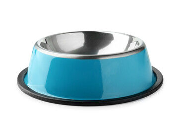 Empty feeding bowl for pet food isolated on white
