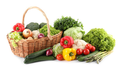 Fototapeta premium Many different fresh vegetables isolated on white