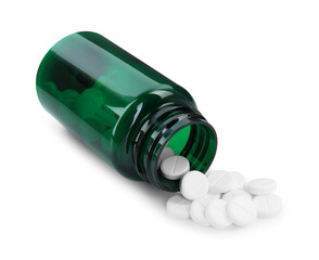 Medical bottle with antibiotic pills isolated on white