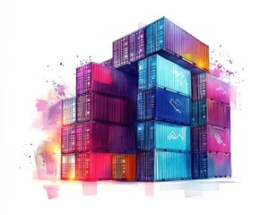 Fototapeta premium Colorful stack of shipping containers representing modern architecture and design.
