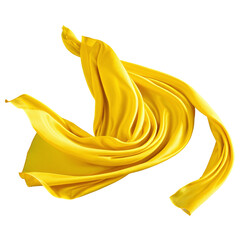 flying in the wind silk yellow fabric isolated on transparent background