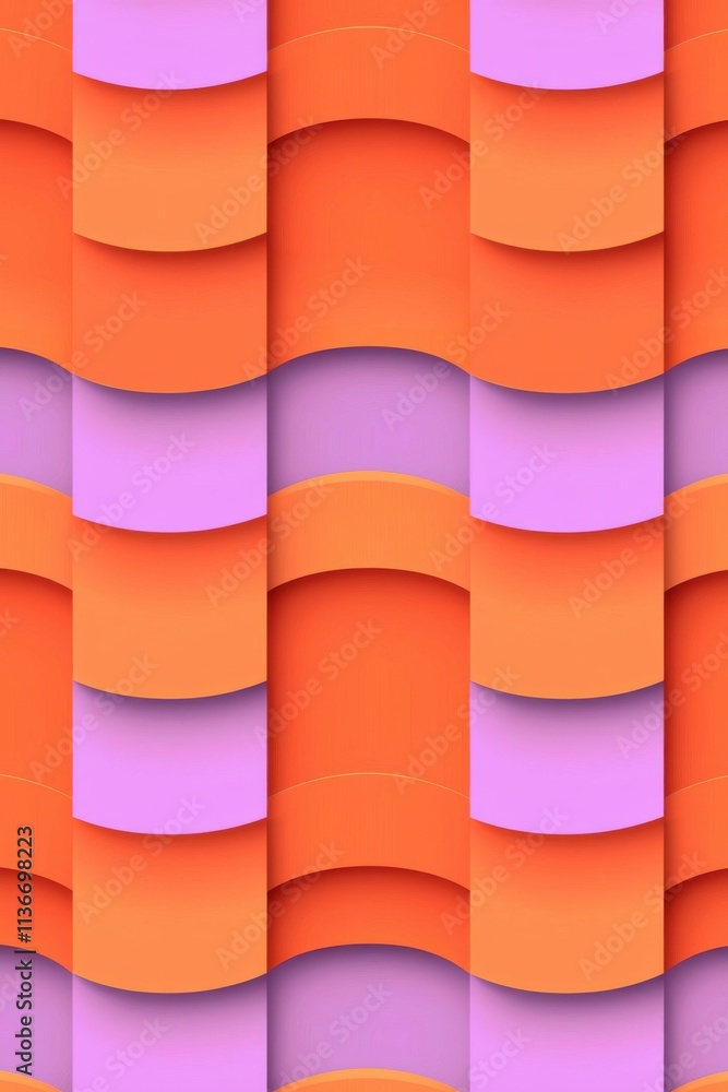 Poster a vibrant abstract pattern featuring layered curves in shades of orange and pink, creating a dynamic