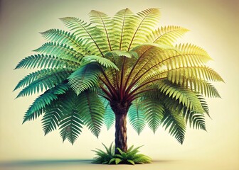 Vintage Style 3D Illustration of Isolated Cyathea Tree on White Background, Perfect for Nature and Botanical Themes in Design and Art Projects