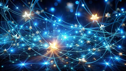 Vintage Style Abstract Blue Glowing Lines and Stars Background for Creative Projects, Ideal for Digital Art, Web Design, and Atmospheric Visuals