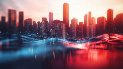 A conceptual piece of the Chicago skyline intertwined with the flag of Chicago in an artistic manner.