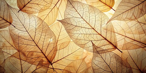 Vintage Style Autumn Leaves on Beige Background Featuring Macro Texture of Leaf Veins, Perfect for Abstract Fall Themed Wallpaper in Neutral Tones
