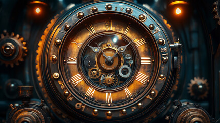 Fototapeta premium Intricate clock design showcasing complex gears and elegant detail in vintage style