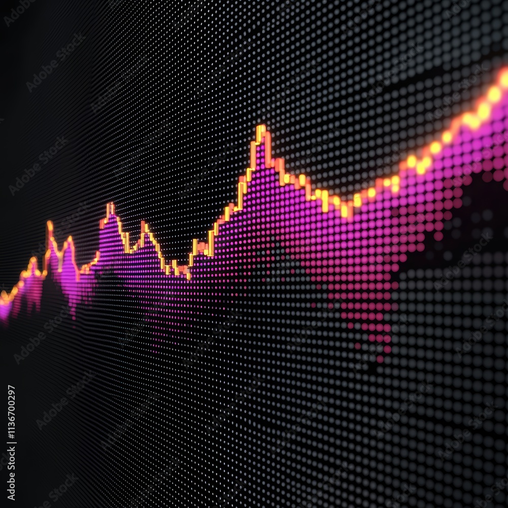 Poster a digital representation of data trends with glowing lines and dots against a dark background, illus