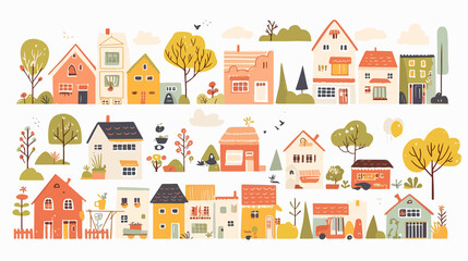 Adorable Childish Building Houses Print for Cute Home Poster