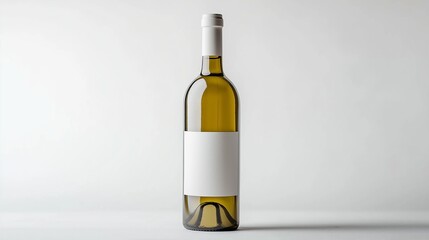 Realistic white wine bottle centered on a plain white background, highlighting its smooth glass surface and elegant label design.