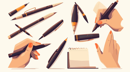 Creative Cartoon Writing Hands with Pen and Pencil Vector Illustration
