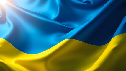Flag of Ukraine waving with sunlight. Ai Generated.