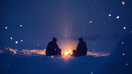 Silhouettes by a Bonfire on a Frosty New Year’s Night 2025