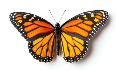 Obraz premium A macro shot of a Danaus chrysippus butterfly, isolated on a white background, from above
