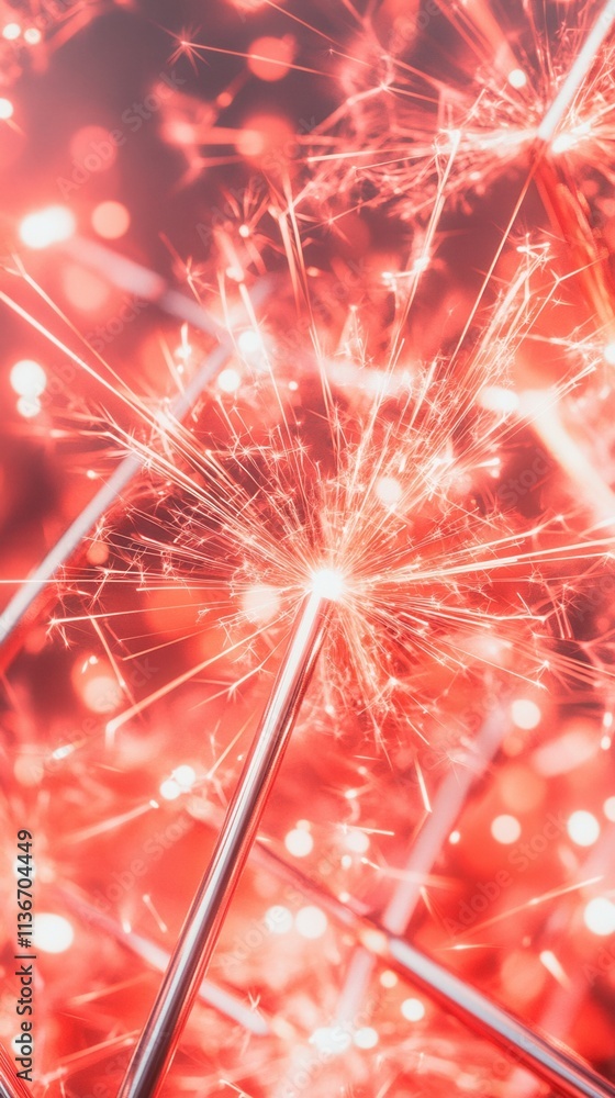 Aufkleber a vibrant close-up image of sparkling sparklers in red, creating a festive and magical atmosphere.