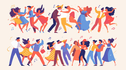Joyful Flat Dancing People - Diverse Kids and Adults Celebrating Together