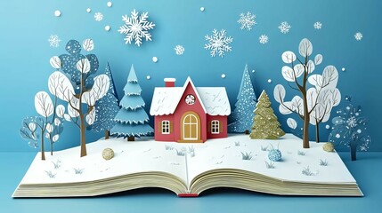 飛び出す絵本風の冬景色