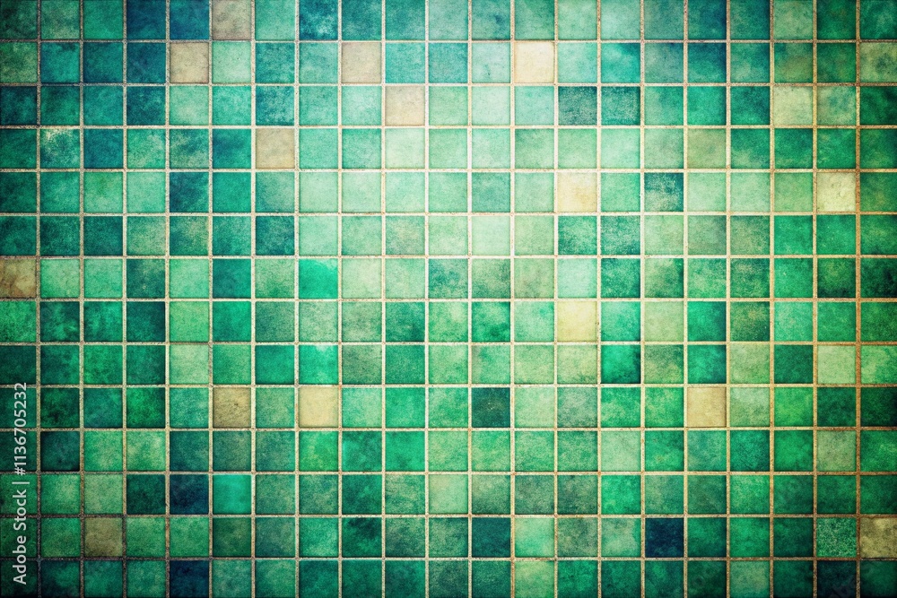 Poster vintage style photography of a gradient green and blue square background featuring an abstract mosai