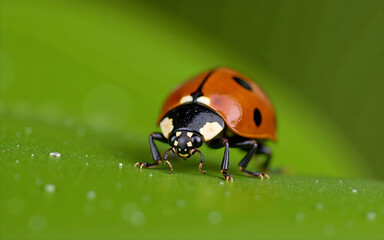 Macro Shot of a Ladybug on a Leaf