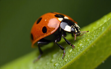 Macro Shot of a Ladybug on a Leaf
