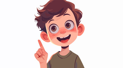 Happy Caucasian Boy Pointing Finger with Open Mouth