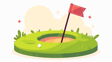 Golf Hole with Flag Line Icon Flat Vector Isolated