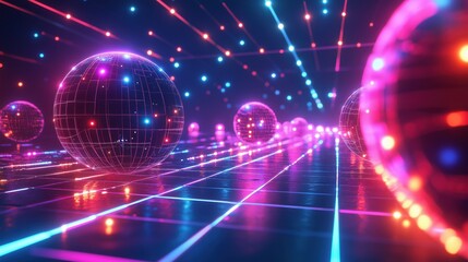 Obraz premium Cybernetic graphic representation of virtualization with dynamic data flows and radiant network nodes