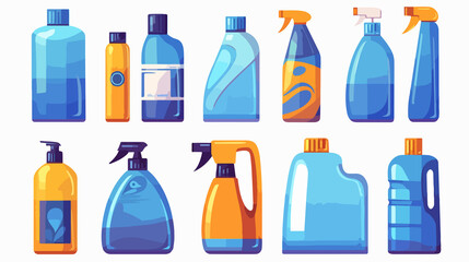 Modern household chemical plastic white bottles on white background