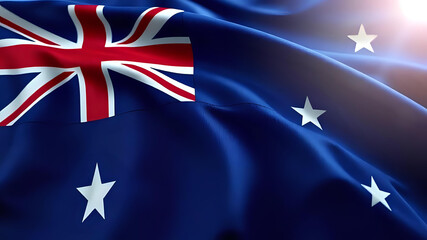 The Australian flag billows in the wind. Ai Generated.