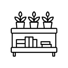 bookshelf with plants icon, book lovers day line art, book lovers day icon - simple black line art icon of bookshelf with plants, for book lovers day celebrations. book lovers day vector art.