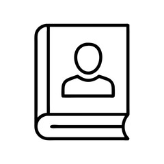 book with author portrait icon, book lovers day line art, book lovers day icon - simple black line art icon of book with author portrait, for book lovers day celebrations. book lovers day vector art.