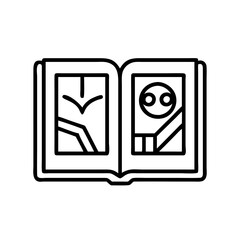 graphic novel icon, book lovers day line art, book lovers day icon - simple black line art icon of graphic novel, for book lovers day celebrations. book lovers day vector art.