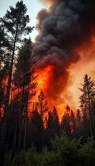 Forest Fire Nature Burning Disaster Massive Wildfire Consumes Dense Forest Trees
