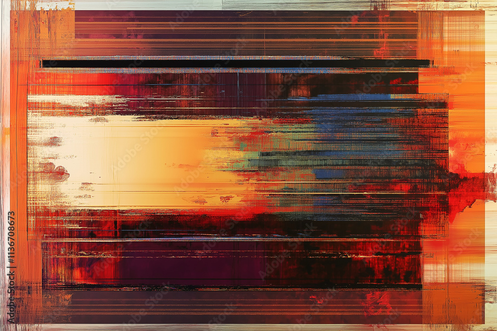 Poster artistic interpretation of technical difficulties screen with glitchy interruption