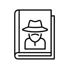 mystery novel icon, book lovers day line art, book lovers day icon - simple black line art icon of mystery novel, for book lovers day celebrations. book lovers day vector art.