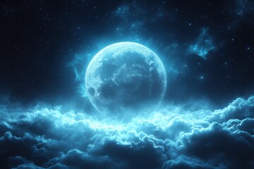 A mysterious planet partially visible above a layer of clouds. A captivating cosmic view blending Earthly and celestial elements. Perfect for science fiction, space exploration, and astronomy themes