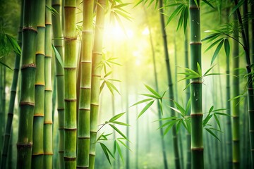 Fototapeta premium Vintage Style Photography of a Serene Bamboo Background with Soft Lighting, Evoking Tranquility and Nature's Beauty in a Nostalgic Atmosphere for Relaxation and Meditation