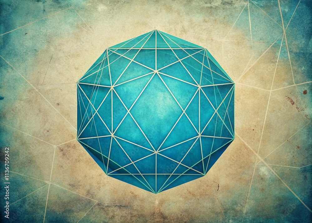 Aufkleber vintage style photography of a single blue polygon at the center surrounded by thin radiating lines 