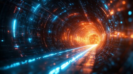Obraz premium Colorful tunnel visualize with bright lights and high tech atmosphere in a digital landscape