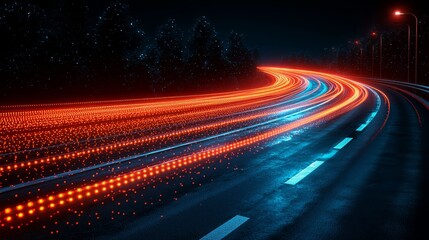 A long exposure shot of a highway at night