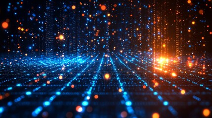 Obraz premium a blue and orange abstract background with dots and lines