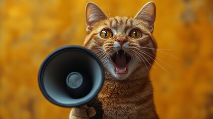 Cheerful Orange Cat Enthusiastically Speaking Into Megaphone