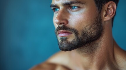 Fototapeta premium A man with a beard and blue eyes looking at the camera