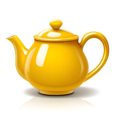 Obraz premium A glossy yellow teapot with a round shape and a lid, showcasing a modern design ideal for kitchen settings.
