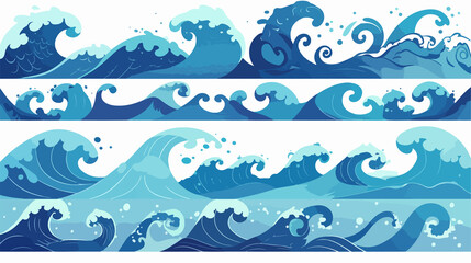Sea Water Waves Seamless Borders Decorative Wave Set