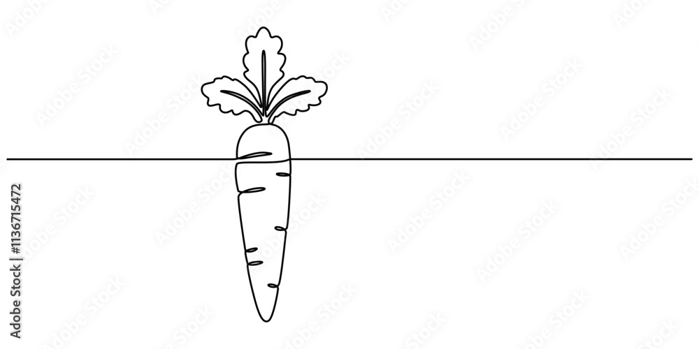 Poster continuous one line drawing of isolated carrot outline vector art illustration, simple carrot in con