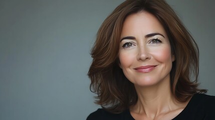 Naklejka premium Portrait of smiling confident mature businesswoman on gray background