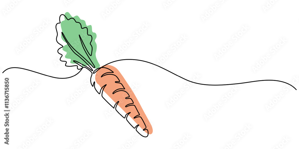 Poster continuous one line drawing of isolated carrot outline vector art illustration, simple carrot in con